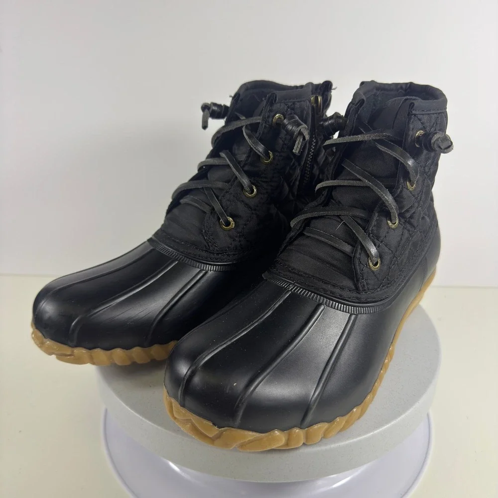 Nautica Womens Black Quilted Duck Boots Waterproof Ankle Rain‎ Snow Boots Zipper